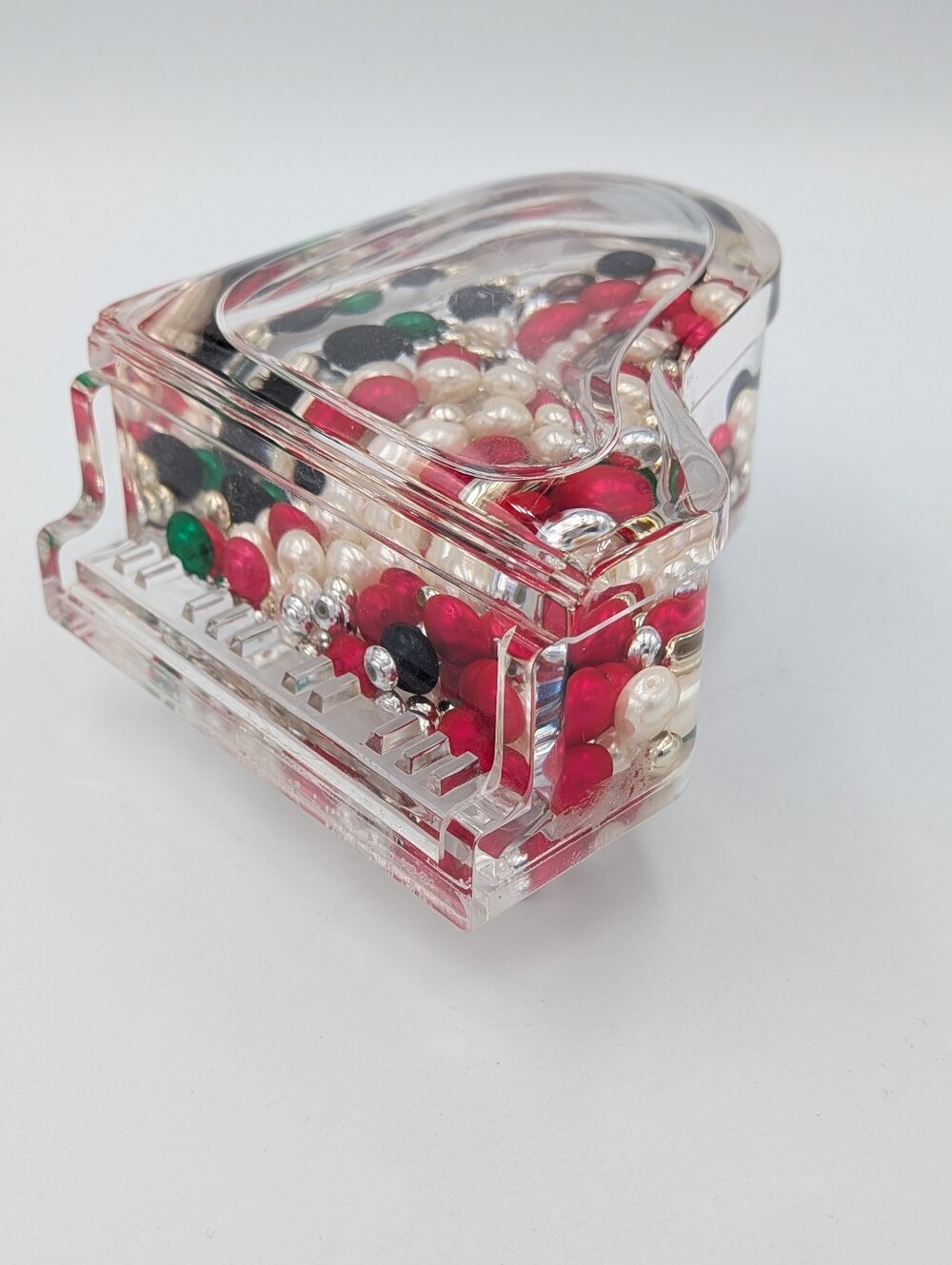 Vintage Lucite Acrylic Grand Piano Clear with Floating Beads Faux Pearls